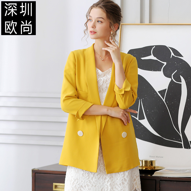 

2021 Female Autumn New Net Red Suit Drape Temperament Loose Simple Weight Small Jacket Ladies Tops Sg7v, Yellow