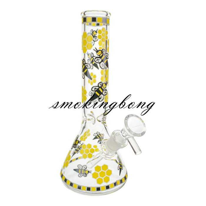 

27cm Tall Glow In The Dark Bong Yellow Bee Recycler Dab Rigs Beaker Bong Bubbler Tobacco Smoke Pipe Chicha Dabber Ashcatcher