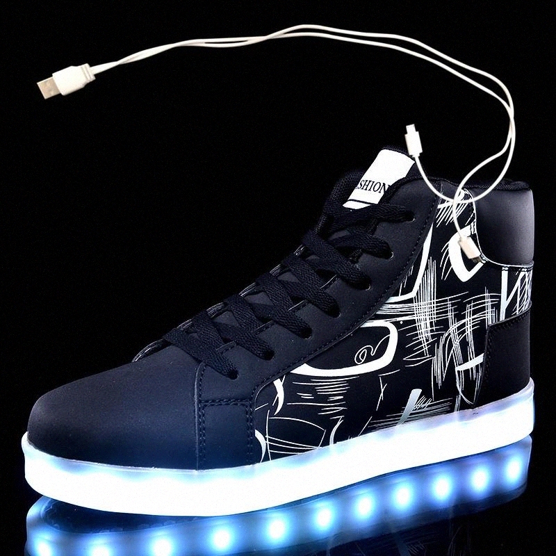 

Size 35-44 Kids Led Usb Charging Glowing Sneakers Children Hook Loop Fashion Luminous Shoes for Girls Boys Sneakers with Light #Kk5W
