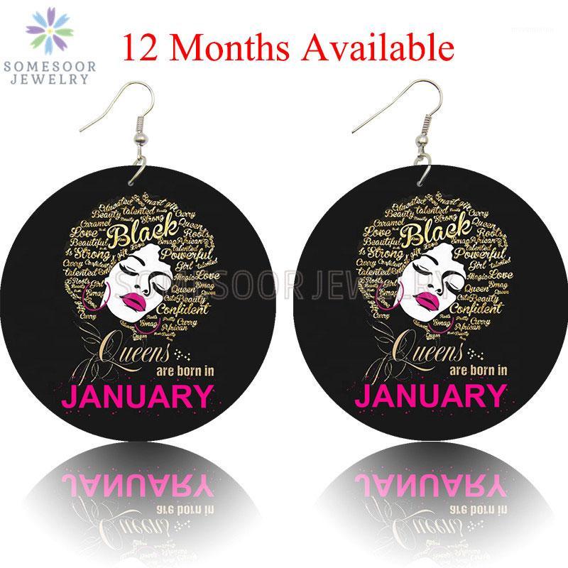 

SOMESOOR Printed 12 Months Black Queen Are Born In African Wood Drop Earrings Afro Natural Hair Design Jewelry For Women Gifts1