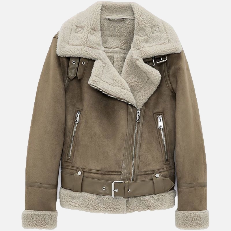 

Winter Fleece Thick Women's Jacket Retro Suede Lambs Wool Warm Moto Biker Coat Belt Pockets Zipper Faux Leather Woman Jackets 210201, Black