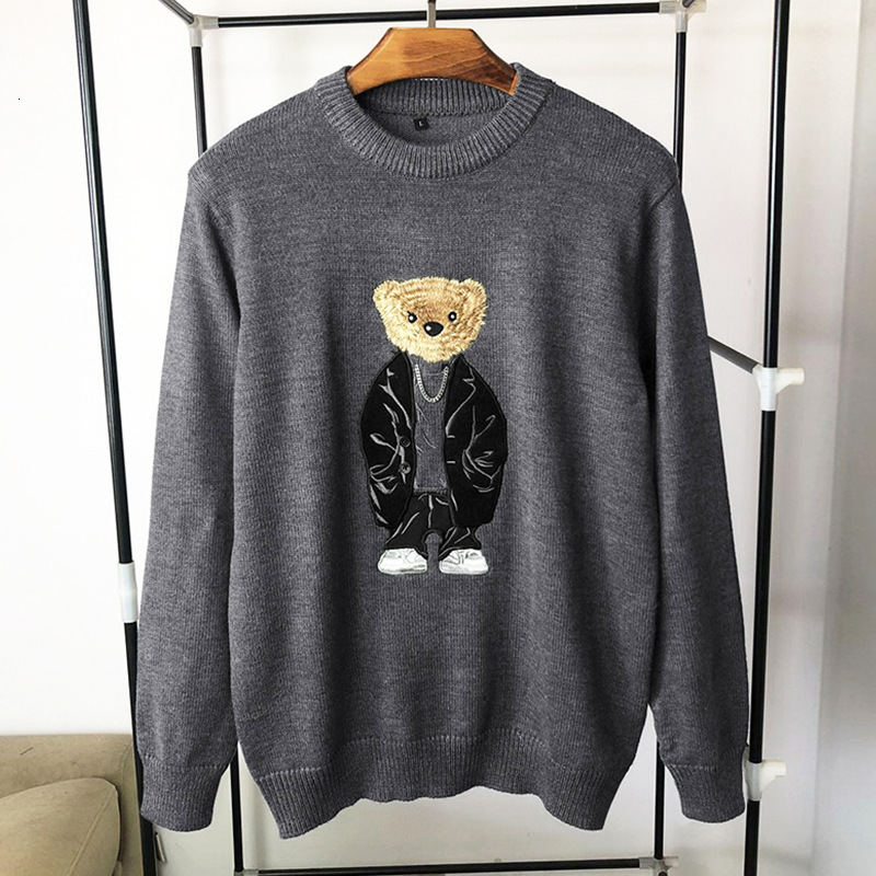 

New 2021 Men Luxury Winter Warm Gentleman Embroidery Bear Chain Knit Casual Sweaters Cardigans Asian Plug Size High #n423 Ofcb