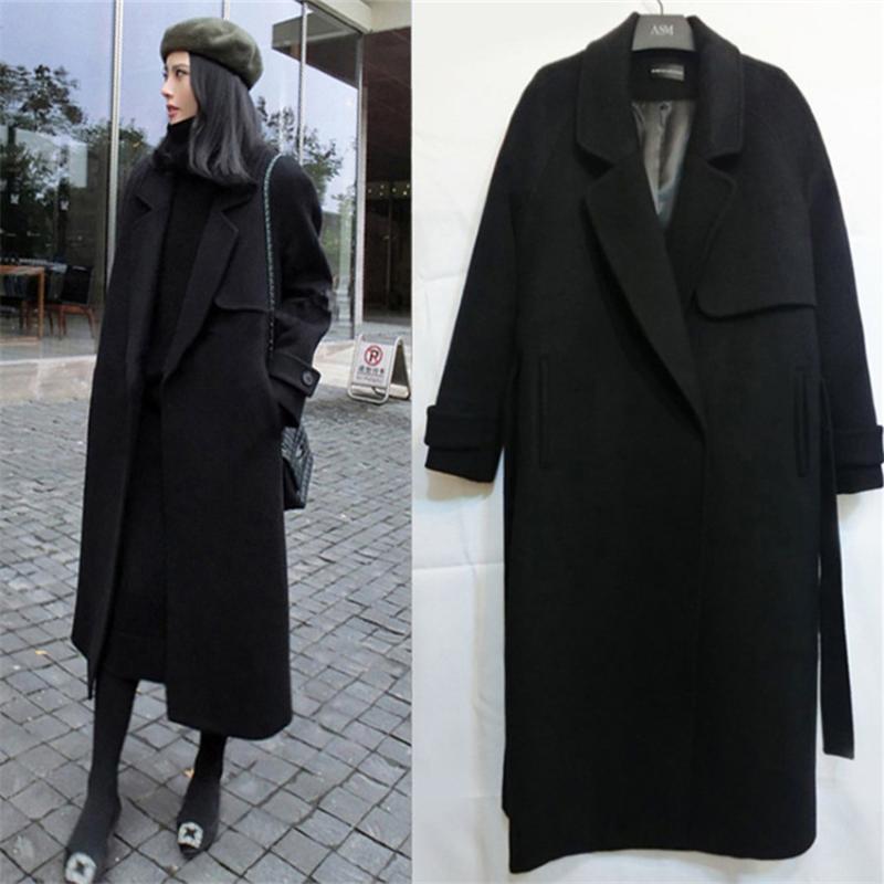 

Women' Woolen Coat Black Midi Long Section Listing Lady Long Sleeve Jacket Winter Quilted Cotton Coats Outwear Streetwear WZ509, Black normal