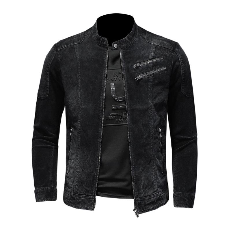 

Men' Black Corduroy Jacket Biker Motorcycle Coat Spring Autumn Zipper Slim Fit Stand Collar Fashion Jackets Drop Shipping