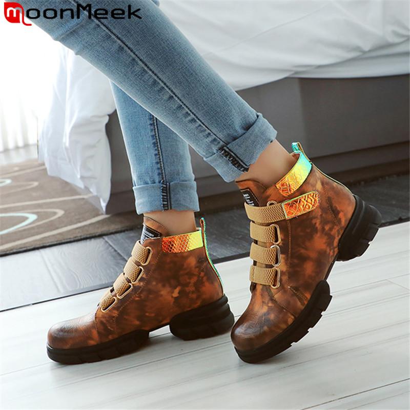 

MoonMeek big size 34-43 fashion autumn winter boots women round toe ankle boots flat platform mixed colors ladies 2020 new, Brown