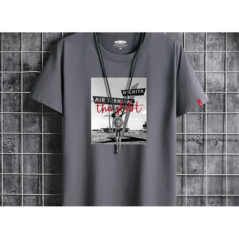 

Gray T-shirt for Men Short Sleeve 100% Cotton Tee Fashion Garment Lq02p I3br