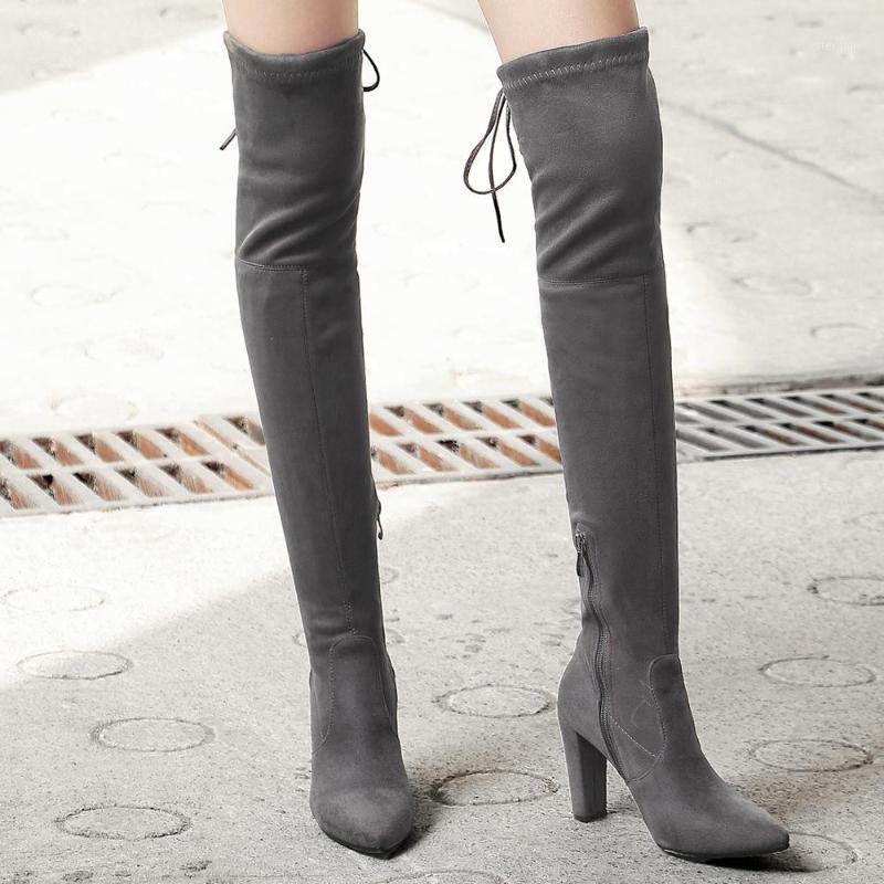 

kickway 2020 New Fashion Stretch Fabric Sock Boots Pointy Toe Over-the-Knee Heel Thigh High Pointed Toe Woman Boot size 34-431, Black