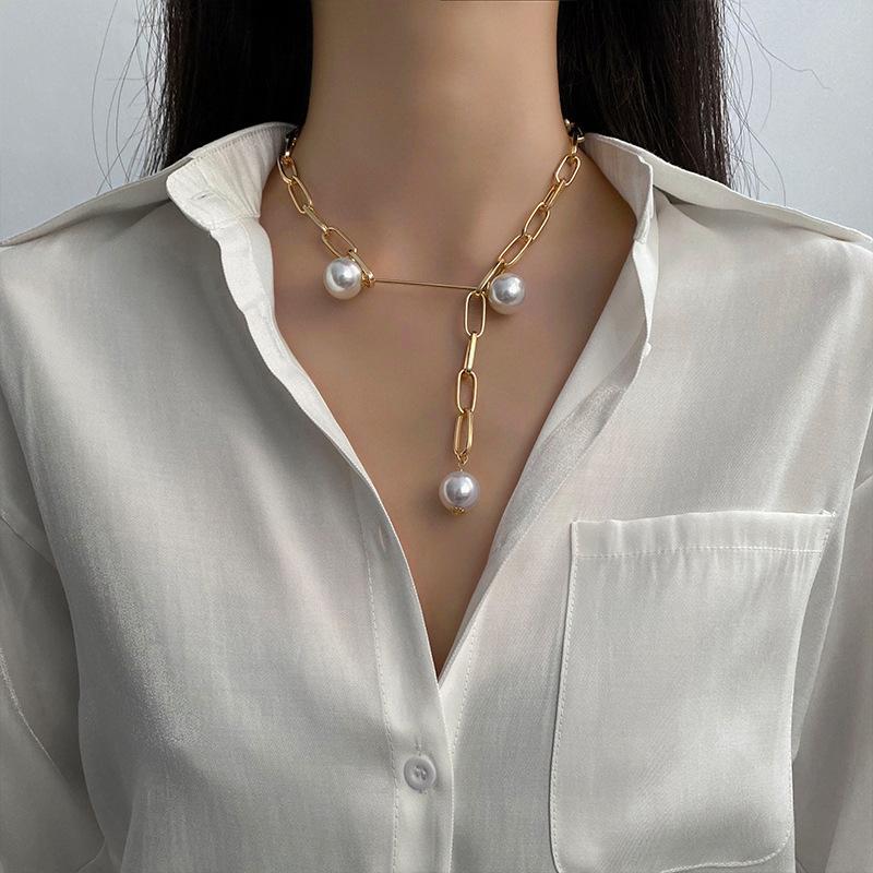 

Chokers Charm Fashion Chain Pearl Necklace Personality Simple Punk Style Rectangle Adjustable Pendant Collarbone Jewelry