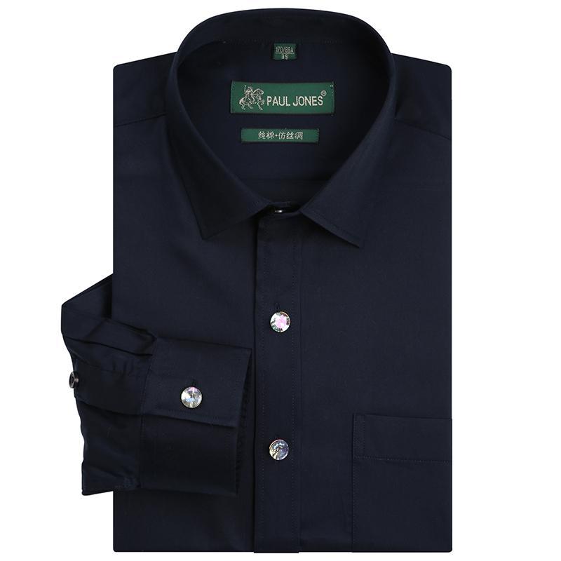 

Mens Luxury Diamond Button Solid Dance Prom Dress Shirt Single Patch Pocket Long Sleeve Regular-fit Cotton Social Wedding Shirts, Black