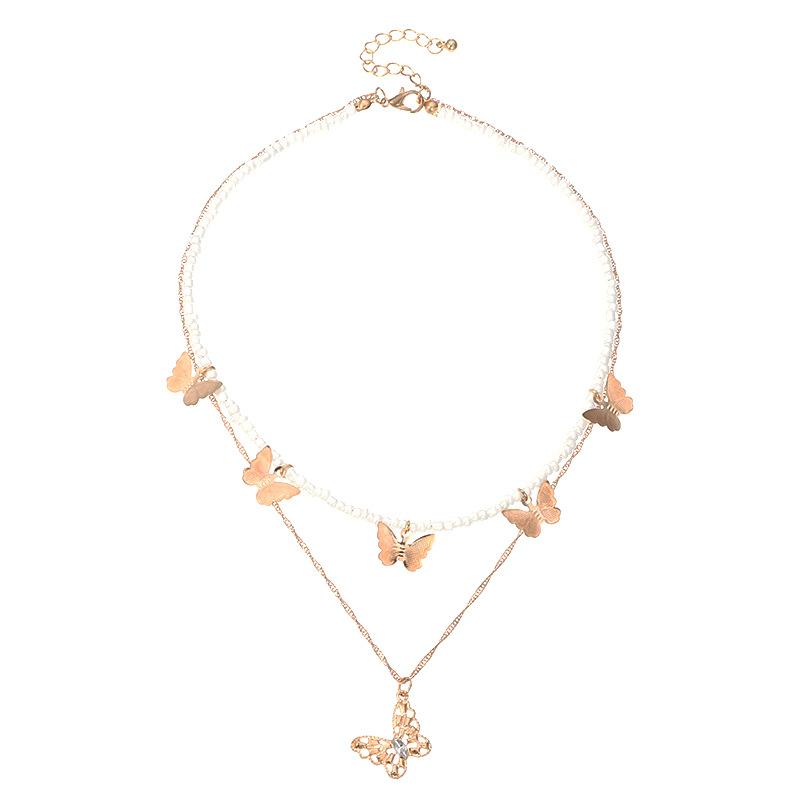 

New Crystal Butterfly Pendant Necklaces For Women Fashion Charm Gold Multilayer Seed Bead Choker Necklace 2020 Bohemian Jewelry
