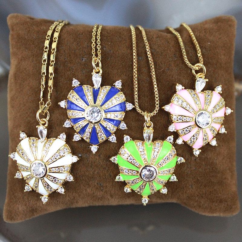 

Pendant Necklaces 18inch 10pcs/lot Design Cz/enamel Necklace,colorful Heart Shape Enamel Component, Plated Chain Necklace Wholesale