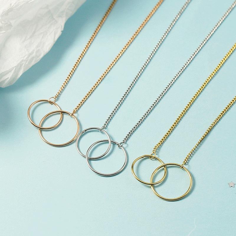 

CSHOU140 Fashion new style double circle necklace woman metal party pendant necklace