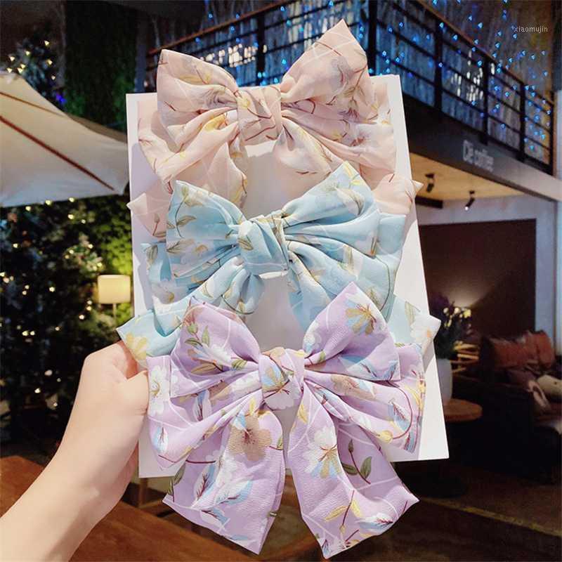 

10pcs/lot Korea Chiffon Printing Hair Pins Big Bow Girls Hair Clips For Teenager Hairpin Accessories Ponytail Top Clip1, Blue