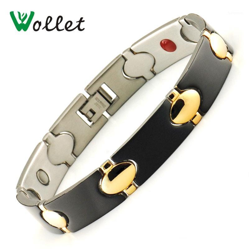

Wollet Jewelry Health Magnetic Stainless Steel Bracelets Couple Black Color Germanium Tourmaline Infrared Negative Ion Bracelet1
