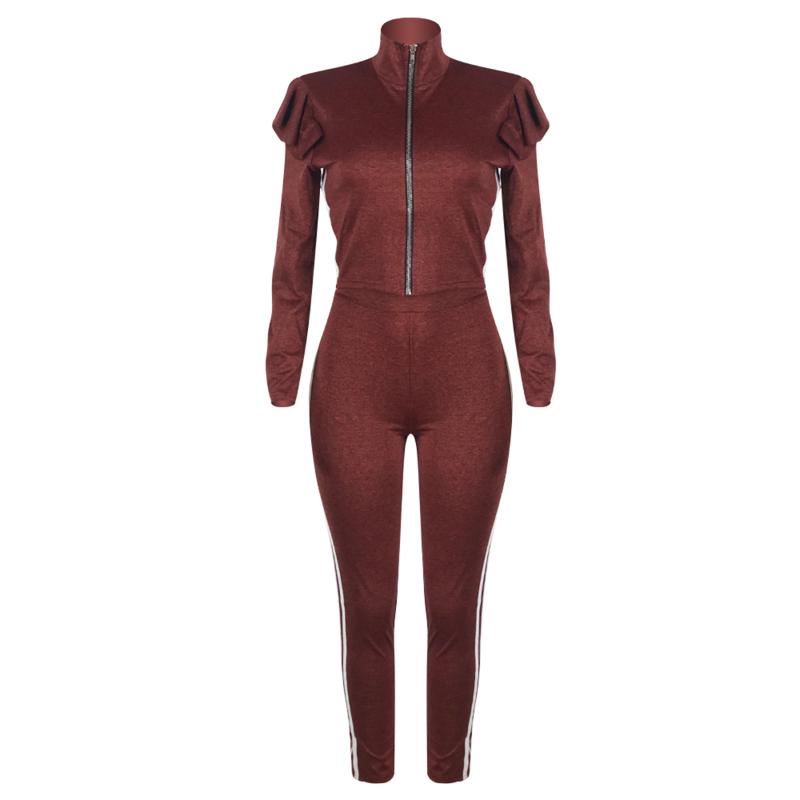 

Women Long Sleeve Hoodies+High Waist Trouser Suit Sportwear Outfits Set, Wine red