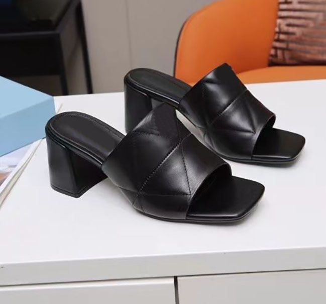

Thick heel 7cm women's slippers fashion leather sewing broadband sandals summer show party beach shoes luxury box large 35-43, Brown