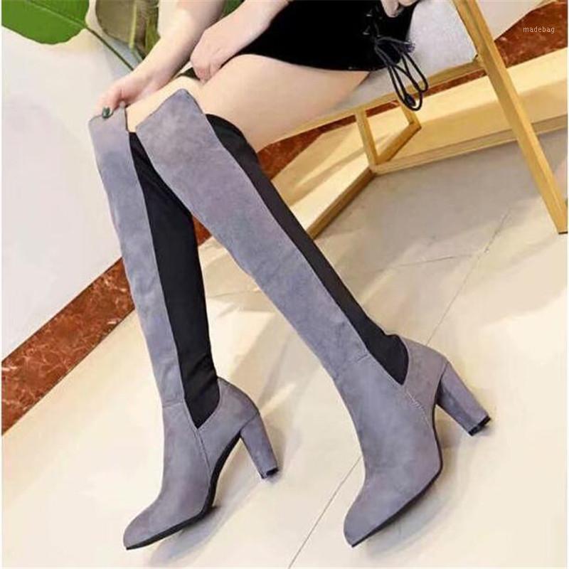 

Size 34-43 Spring Autumn Women Over The Knee Boots Female Suede Thigh High Sexy Woman Shoes Long Bota High heels Feminina1, Gray