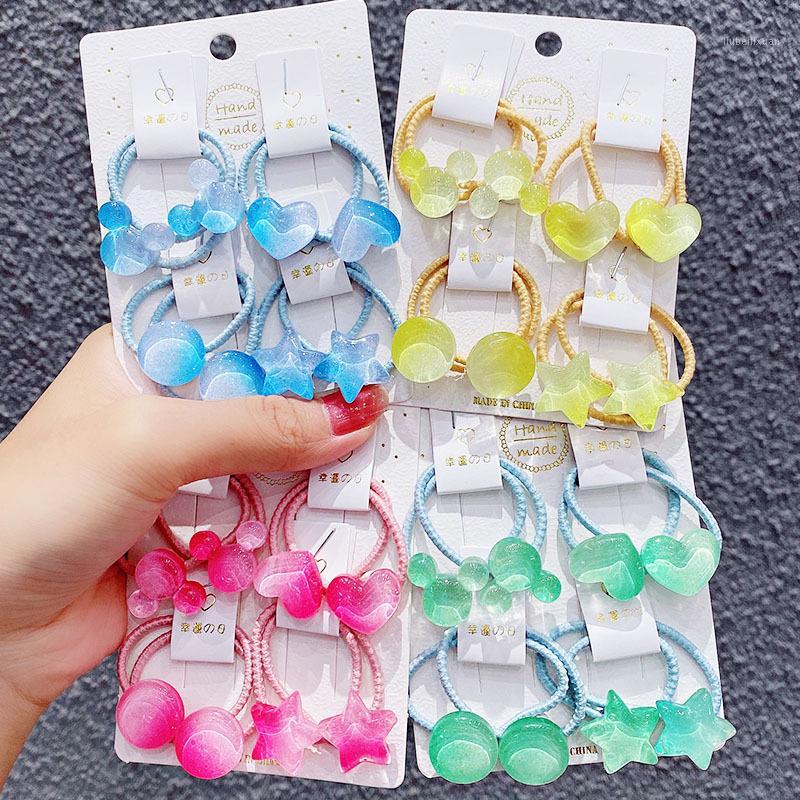 

8PCS/Set New Girls Cute Colorful Heart Star Elastic Hair Bands Children Ponytail Holder Sweet Scrunchie Fashion Hair Accessories1, Blue