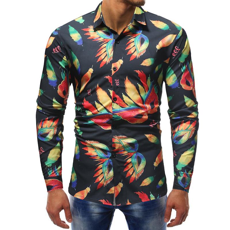 

Quality Men's Printed Long-Sleeved Shirt Brand Fashion Casual Slim Geometric Print Long Sleeve Shirt Men Business Top Clothes, Black