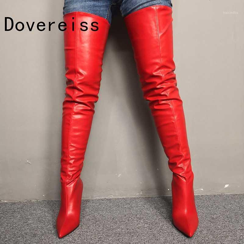 

Dovereiss Fashion Women's Shoes Winter Pointed Toe sexy Zipper new Pure color red Over the knee boots Stilettos heels 35-471