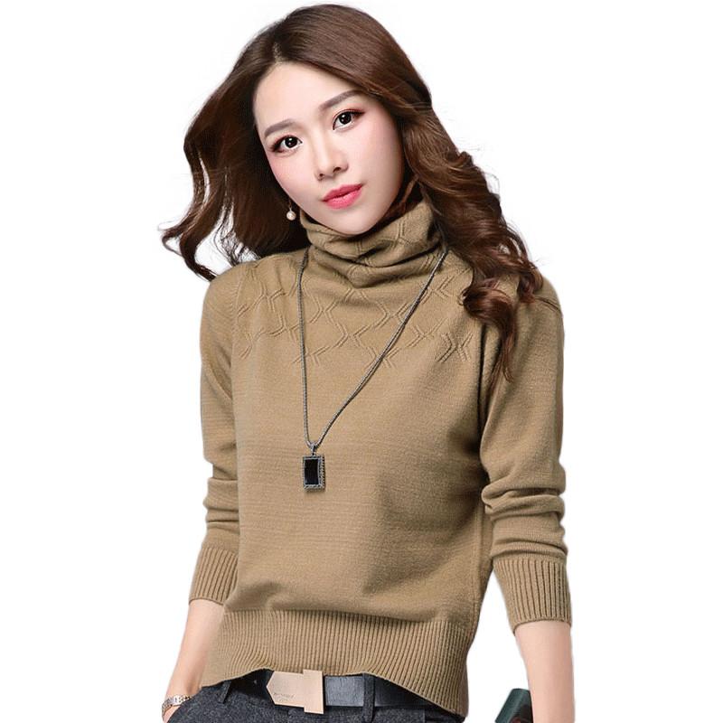 

Autumn Women Sweater and Pullovers Long Sleeve Casual Knitted Turtleneck Sweater Soft Jumper Fashion Slim Femme Warm Knitwear, Camel