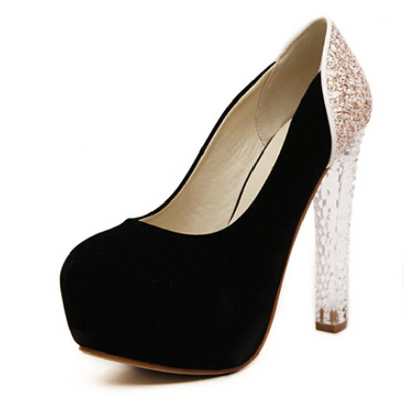 

Spring Crystal Thick High Heels Women Pumps Platform Shoes Woman Sexy Ladies Party Shoes Round Toe Slip On zapatos mujerXKD30791, Black