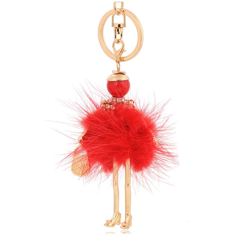 

women fashion fur keychain hot sale red key chain holder tassel key ring bag accessories