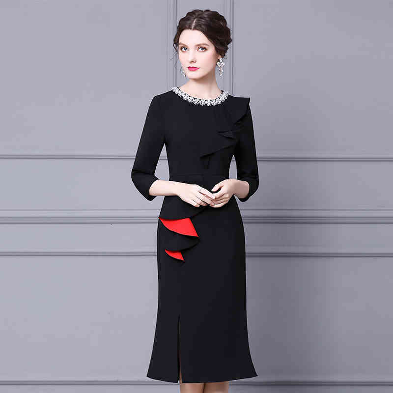 

Casual Dresses Zhili French dress Hepburn autumn nail Diamond Red annual meeting medium long fishtail skirt 6K4G