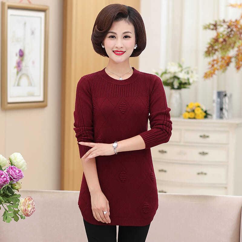 

Winter Women's Sweaters Round Neck Long Sleeves Middle Long Casual Thick Sweater Solid Soft Warm Pullover Plus Size 4XL Y211, Gutongse