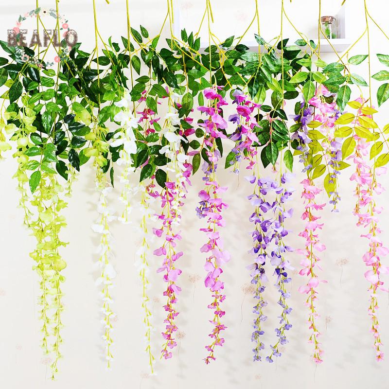

5PCs/lot Artificial Flowers Wisteria Flower Vine Rattan Plant Wedding Bedroom Living Home Room Decorative, Pink