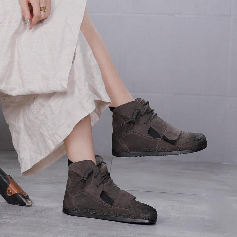 

YourSeason Ladies New 2021 Winter Warm Shoes Genuine Leather Lace Up Round Toe Women Ankle Platform Height Increasing Boots, Black