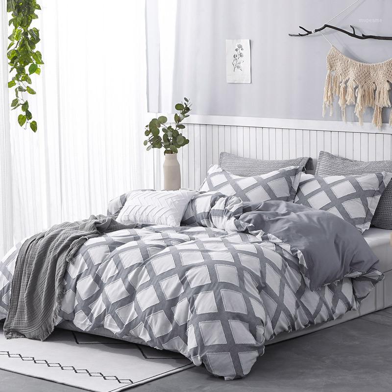 

PHF Cotton Duvet Cover Set Jacquard Clipped Textured Yarn Dyed Stripes Breathable Bedding Set 3 Pcs King Queen Double Bed Covers1, Grey