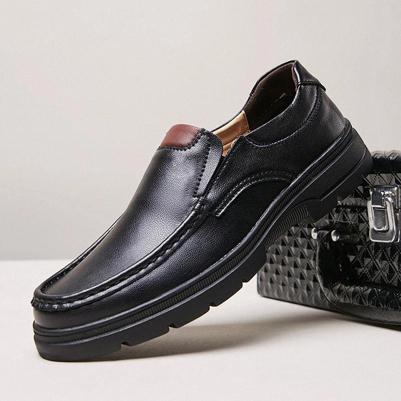 

Men Casual genuine Leather Shoes Fashion Spring Autumn slip on Comfortable Men Shoes Breathable Flats dress Business Shoes #2z4n