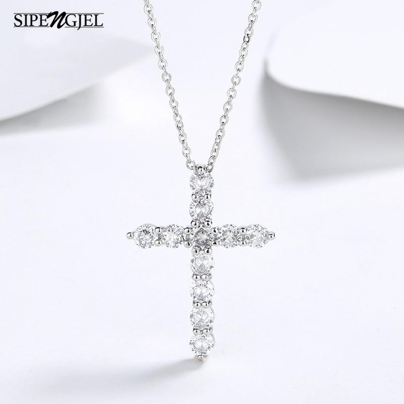 

Chokers Fashion Cubic Zircon Simple Cross Necklace Silver Color Chain Bohemian For Women Vintage Boho Jewelry Accessories