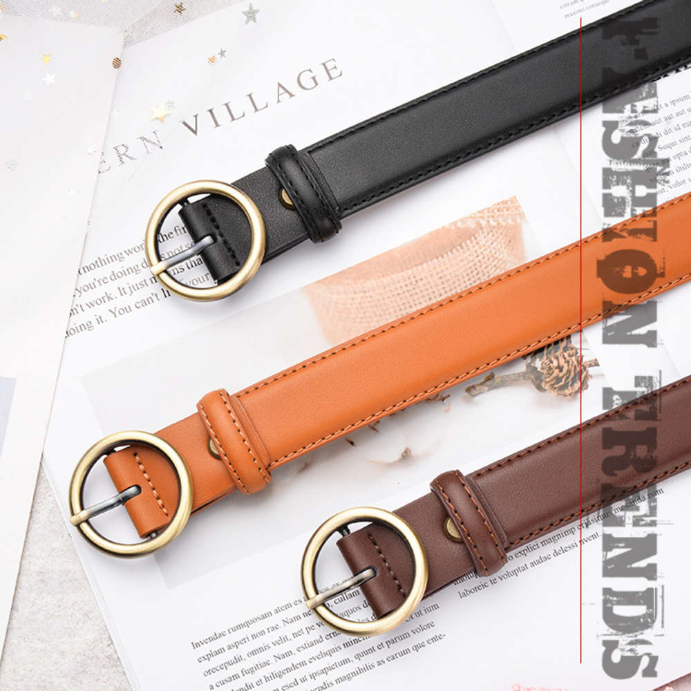 

Women's leather belt bronze round buckle fashion versatile women's leather belt leisure decorative belt, Black