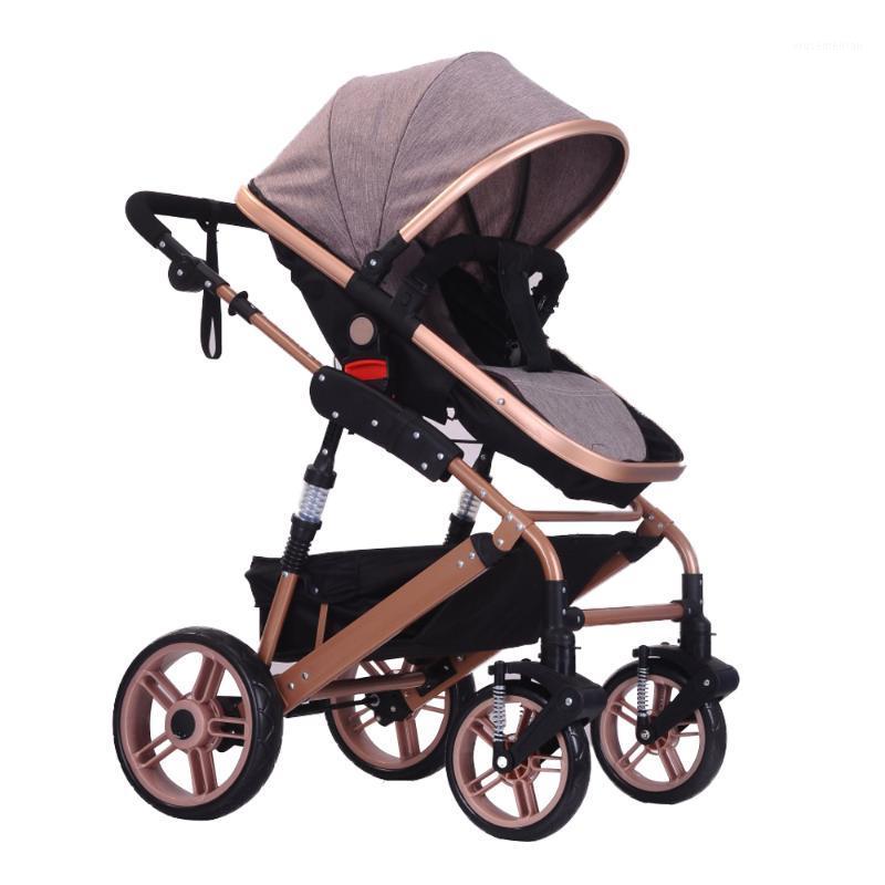 

Strollers# High View Baby Stroller Foldable Travel Pram Carriage With Multi-Positon Seat Extended Canopy Born Pushchair Red1