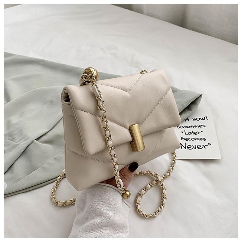

Luxury Designer Chains Crossbody Bags For Women Fashion Solid Color Shoulder Bag 2021 New Quality PU Leather Messenger Bags Tote, Beige