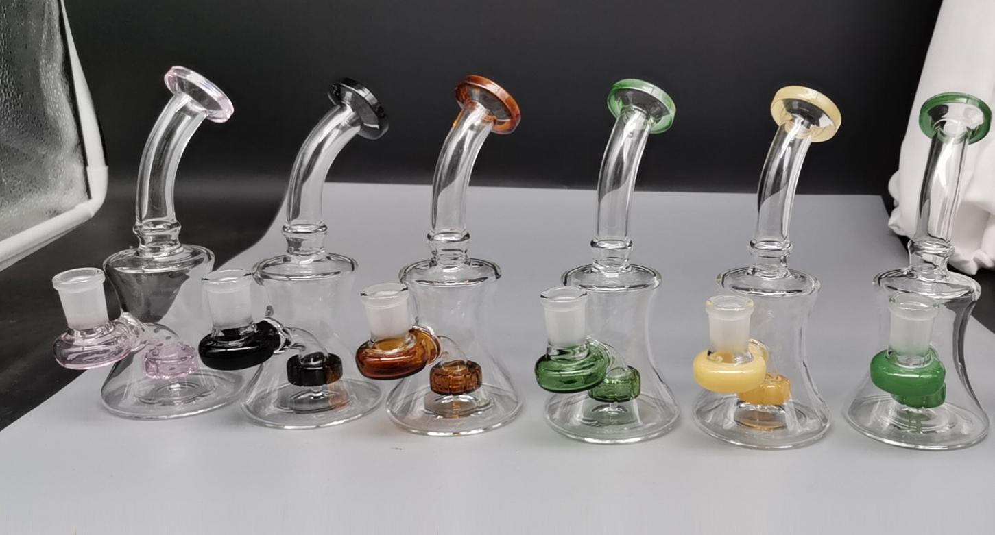 

6 Inch Mini Dab Rig Colorful Thick Glass Bongs Inline Perc Water Pipes 14mm Joint Oil Rigs Small Bong With 4mm Quartz Banger