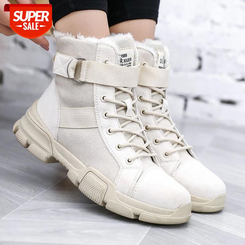 

Winter boots women 2020 fashion warm velvet women shoes solid platform shoes boots Splicing lace-up shoe woman sneakers #jl4T, Beige