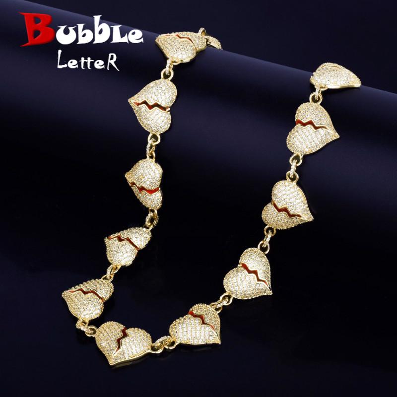 

Iced Broken Heart Necklace Chain Gold Color Bling Bling Cubic Zircon Men's Women Hip hop Jewelry For Gift