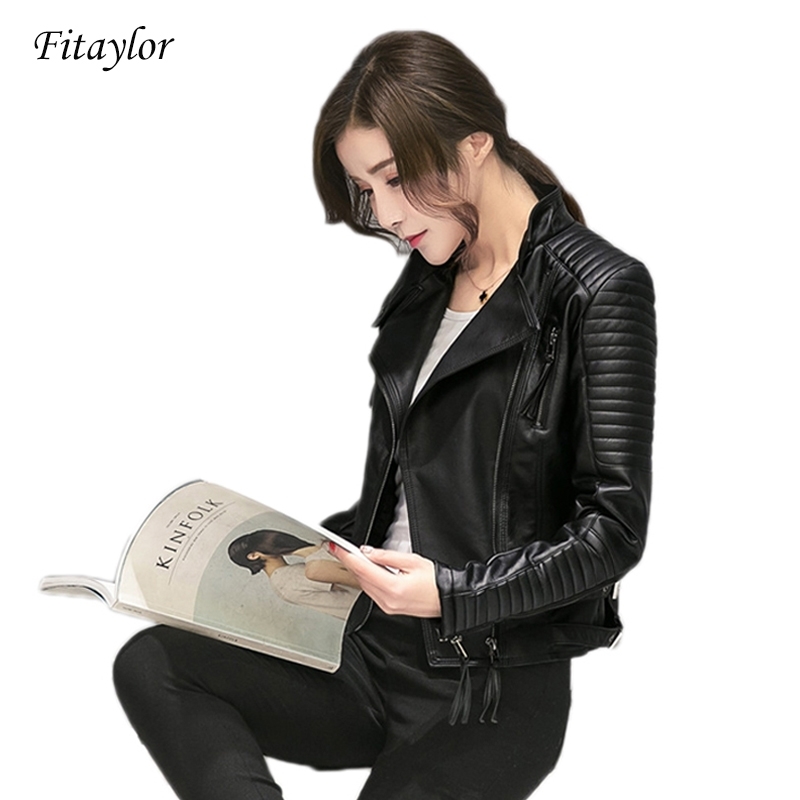 

Fitaylor Women Spring Autumn PU Leather Jacket Casual Slim Soft Moto Jacket Biker Faux Leather Jacket Women 210201, Black