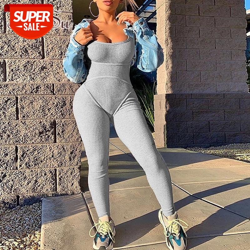 

ArtSu Casual Sleeveless Backless Bodycon Jumpsuits 2020 Women Summer Sports Romper Fitness Knitting Skinny Streetwear ASJU20737 #z12d, Black;white