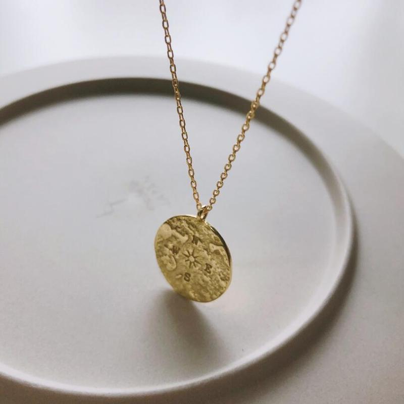 

Real 925 Sterling Silver Coin Round Compass Vintage Pendent Necklace For Women Gold Color Map Necklace Boho Jewelry Gift 2020