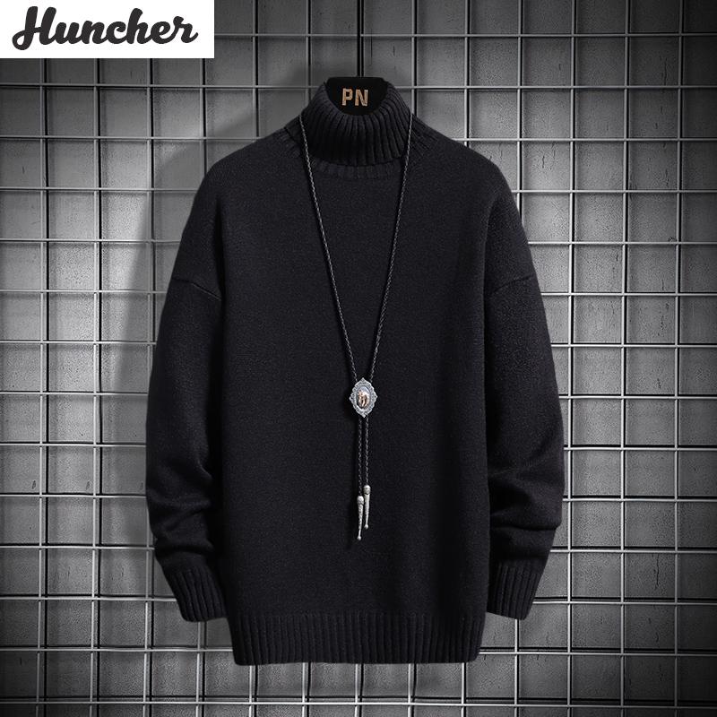 

Huncher Mens Turtleneck Sweater Men 2020 Korean Style Vintage Slim Fit Solid Vintage O-Neck Jumper Knitted Black Men Sweaters, Camel sweater men