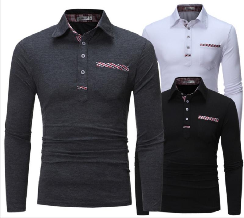 

2021 new men's lapel slim long-sleeved shirt large-size men's spliced shirt, Black