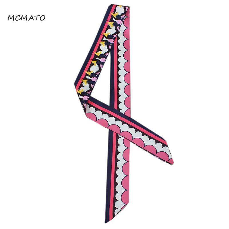 

Scarves 120cm*5cm Twill Silk Small Long Woman Scarf Bird Clouds Printed Wraps Fashion Headband Bag Ribbon For Ladie Tie