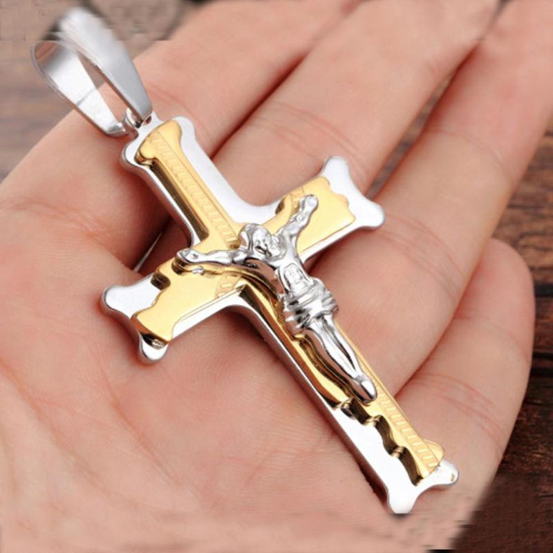 

Granny Chic Jesus Cross Pendant Necklace For Men Gold Silver Color Stainless Steel Byzantine Box Chain Necklace Men Jewelry Gift