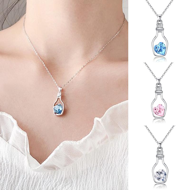 

ZHOUYANG Necklace For Women Love Floating Bottle Pendant Silver Color Crystal Choker Necklace Fashion Jewelry KAN085