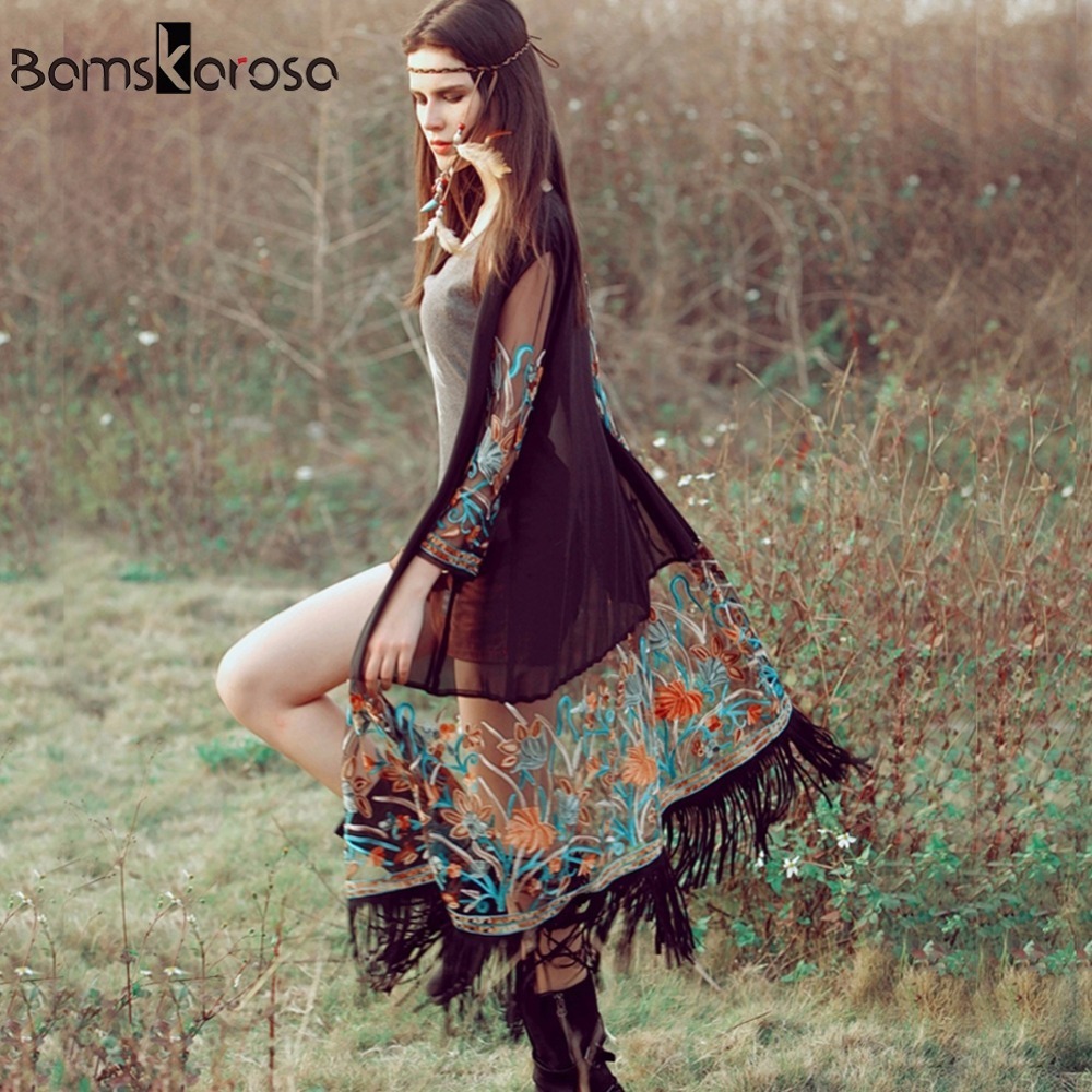 

Bamskarosa Bohemian Style Summer Kimono Cardigan Casual Fashion Boho Hippie Embroidery Tassel Ladies Shirts Women Tops LJ200812