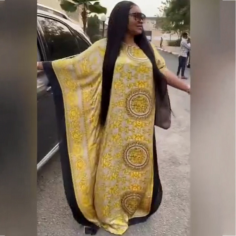 

African Dresses For Women 2020 Popular Satin Silk Summer Women Dress Italian Style Kaftan Silk Dresses Muslim Women Long Dresses Y0122, Black;gray